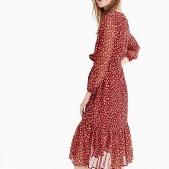 J. Crew Peasant Dress Sparkly Floral Cottagecore Faux Wrap  Dress Size 6 - Picture 2 of 13